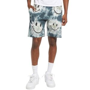 Men’s Tie Dye Smiley Face 100% cotton shorts elastic waist drawstring Large NEW